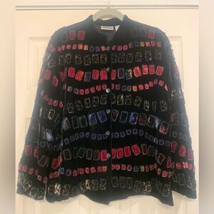 Chico’s Black Silk Blend Patchwork Size 2 (lg) Cardigan.                 2861-H2